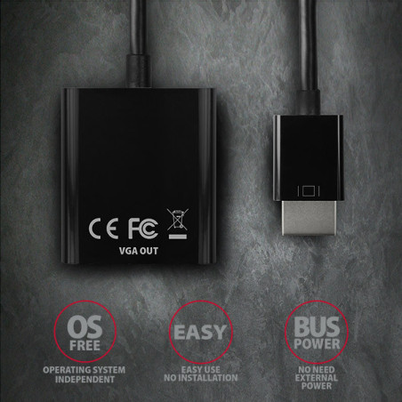AXAGON RVH-VGN, HDMI → VGA redukcia / adaptér, FullHD, 1920 * 1200