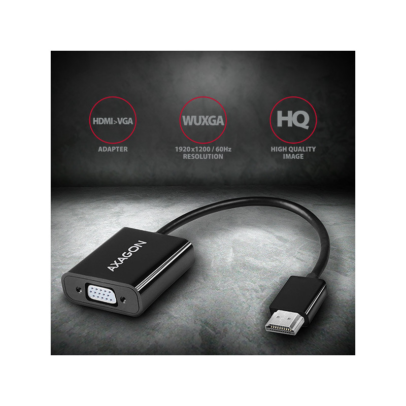 AXAGON RVH-VGAN, HDMI → VGA redukcia/adapter, FullHD, audio výstup, micro USB napr. konektor
