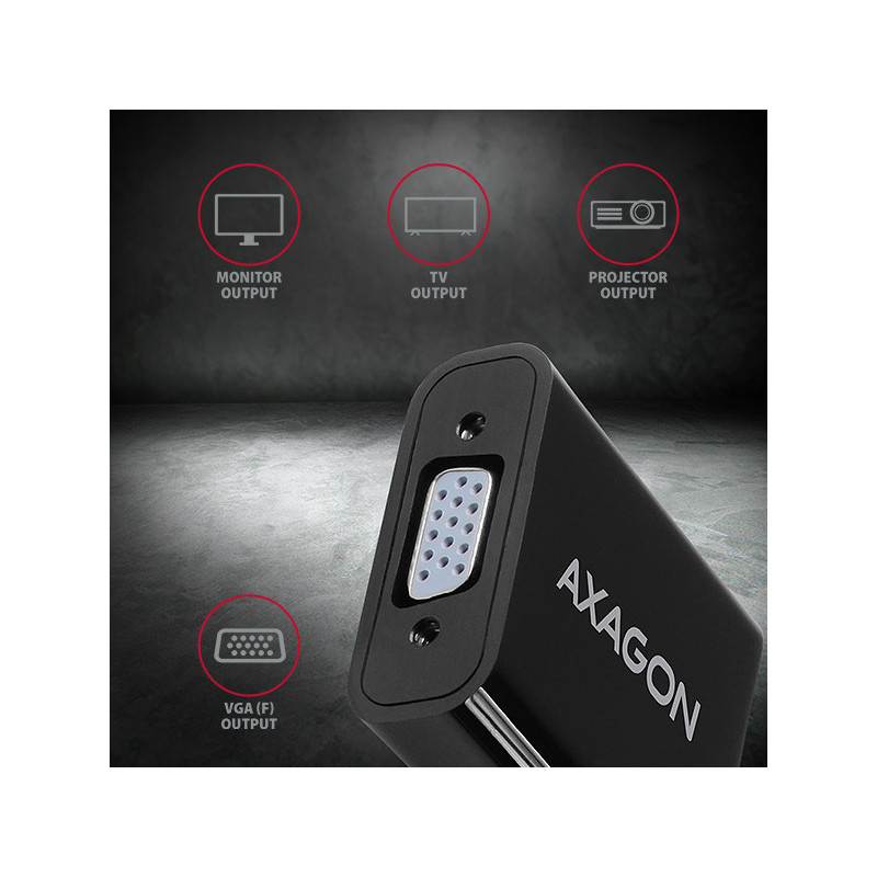 AXAGON RVH-VGAN, HDMI → VGA redukcia/adapter, FullHD, audio výstup, micro USB napr. konektor