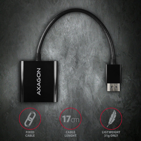 AXAGON RVH-VGAN, HDMI → VGA redukcia/adapter, FullHD, audio výstup, micro USB napr. konektor