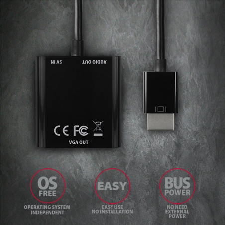 AXAGON RVH-VGAN, HDMI → VGA redukcia/adapter, FullHD, audio výstup, micro USB napr. konektor