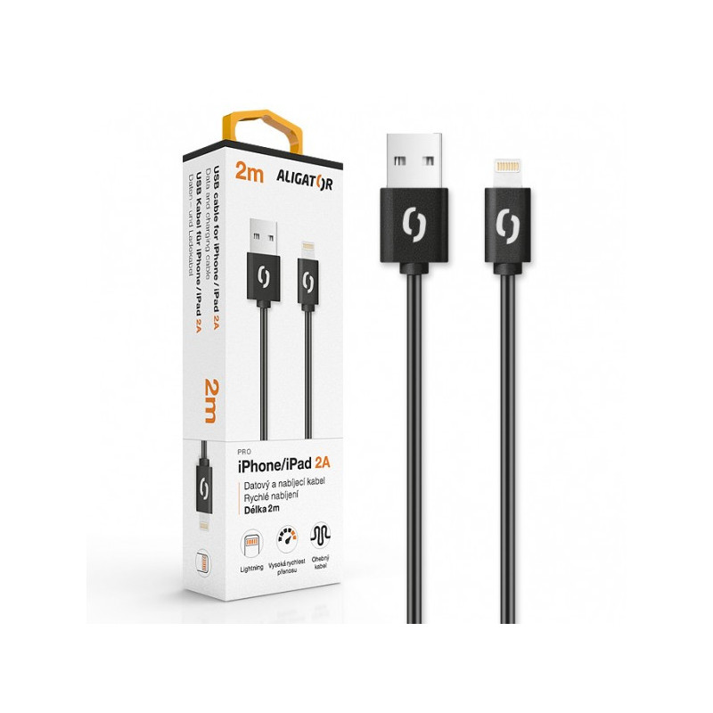 ALIGATOR Dátový kábel 2A iPh lightning 2m, čierny