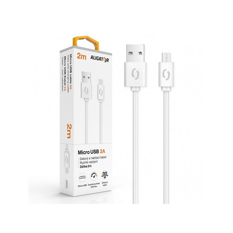 ALIGATOR Dátový kábel 2A micro USB 2m, biely