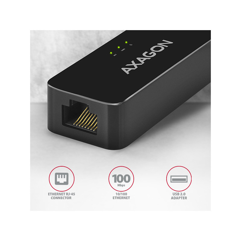 AXAGON ADE-XR, USB 2.0 - Fast Ethernet sieťová karta, auto inštal, čierna