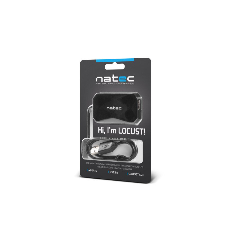 Natec Locust rozbočovač 4x USB 2.0 HUB, čierny