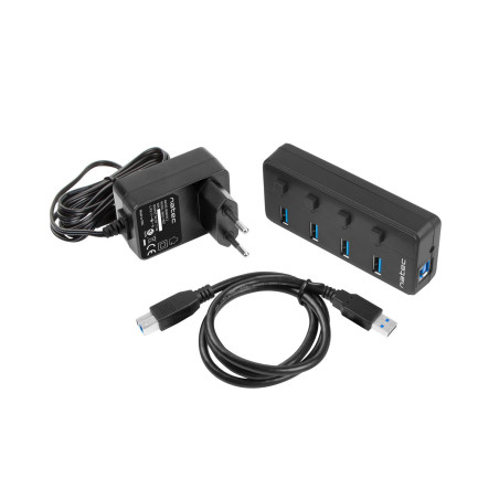 Natec Mantis 2 aktívny rozbočovač s funkciou nabíjania 4x USB 3.0 HUB, vypínač, napájací adaptér