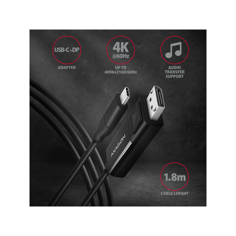 AXAGON RVC-DPC, USB-C → DisplayPort redukcia / kábel 1.8m, 4K/60Hz
