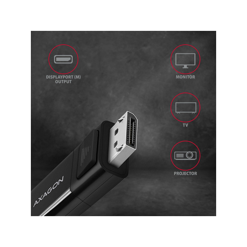 AXAGON RVC-DPC, USB-C → DisplayPort redukcia / kábel 1.8m, 4K/60Hz