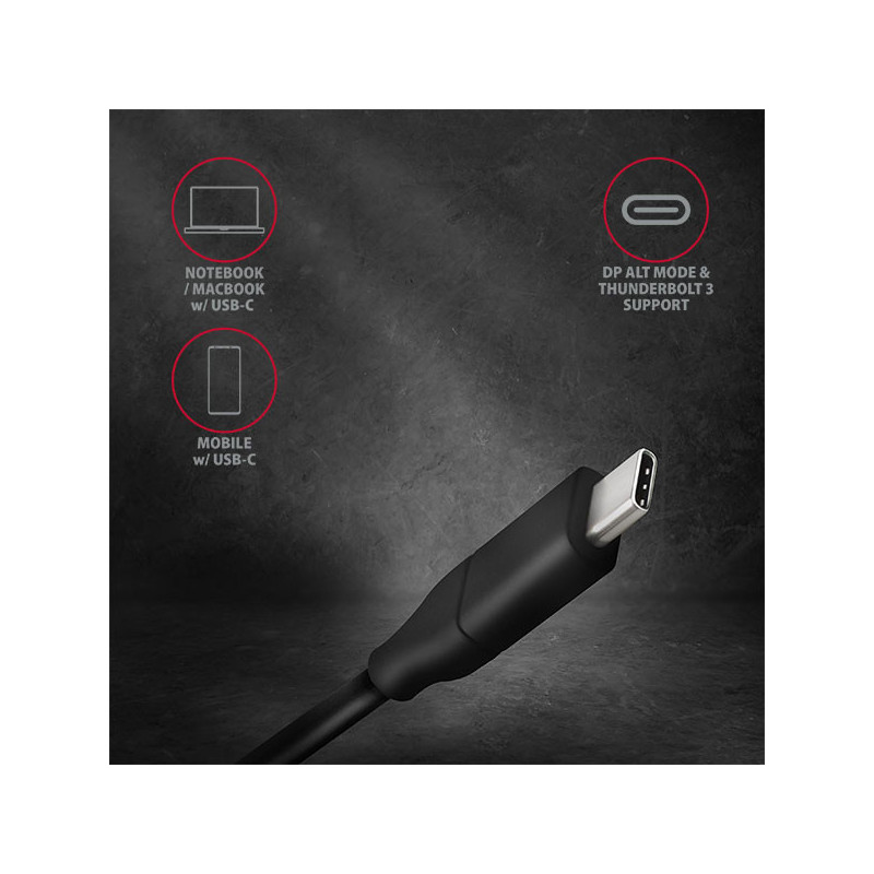AXAGON RVC-DPC, USB-C → DisplayPort redukcia / kábel 1.8m, 4K/60Hz