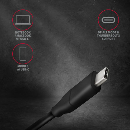 AXAGON RVC-DPC, USB-C → DisplayPort redukcia / kábel 1.8m, 4K/60Hz