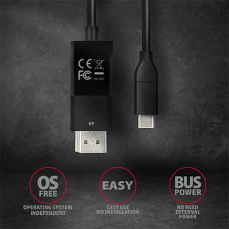 AXAGON RVC-DPC, USB-C → DisplayPort redukcia / kábel 1.8m, 4K/60Hz