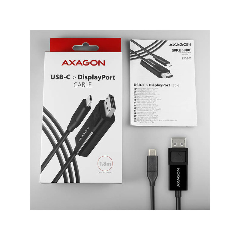 AXAGON RVC-DPC, USB-C → DisplayPort redukcia / kábel 1.8m, 4K/60Hz