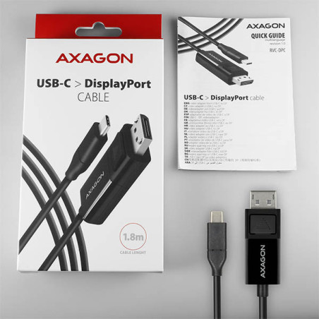 AXAGON RVC-DPC, USB-C → DisplayPort redukcia / kábel 1.8m, 4K/60Hz