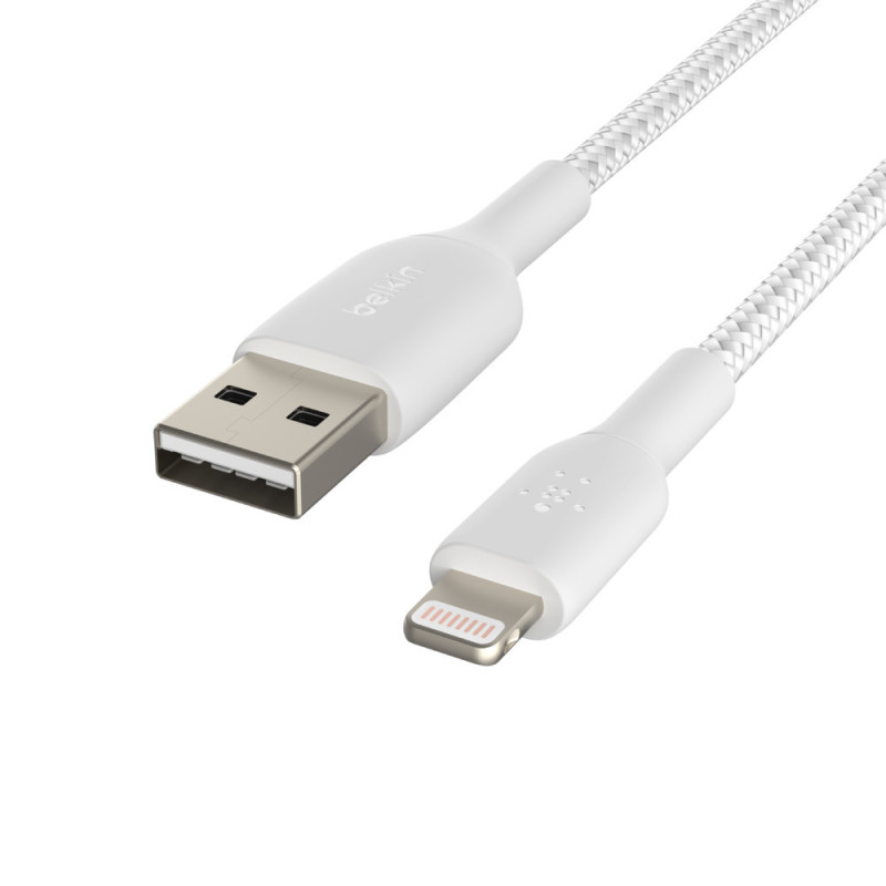BELKIN kábel opletaný USB-A - Lightning, 1m, biely