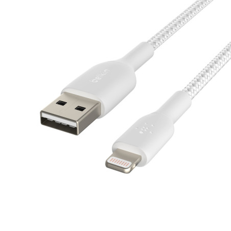 BELKIN kábel opletaný USB-A - Lightning, 2m, biely