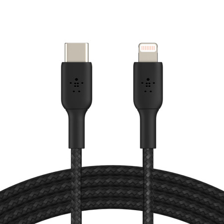 BELKIN kábel opletaný USB-C - Lightning, 1m, čierny
