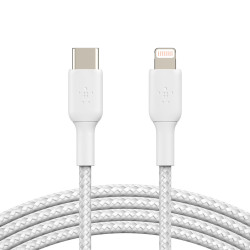 BELKIN kábel opletaný USB-C - Lightning, 1m, biely