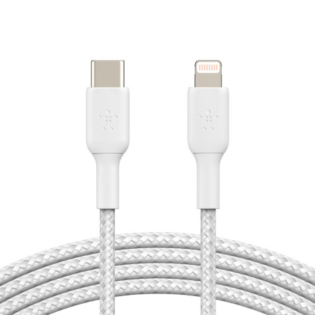 BELKIN kábel opletaný USB-C - Lightning, 1m, biely