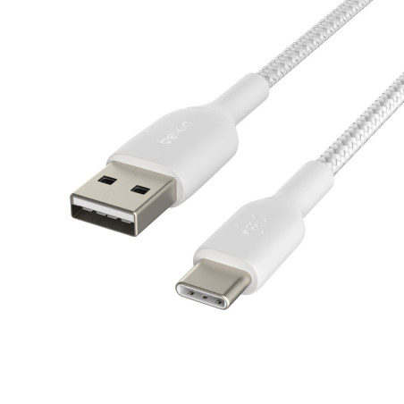 BELKIN kábel opletaný USB-C - USB-A, 1m, biely