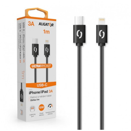 ALIGATOR Dátový kábel POWER 3A, USB-C/lightning čierny