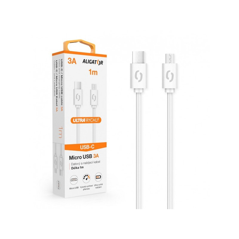 ALIGATOR Dátový kábel POWER 3A, USB-C/microUSB biely