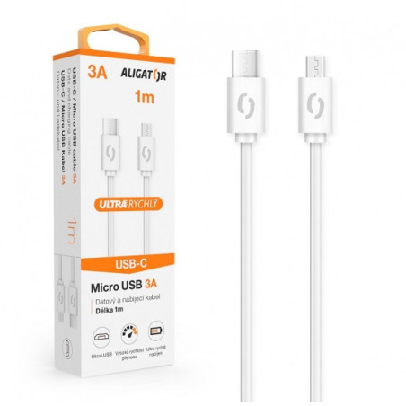 ALIGATOR Dátový kábel POWER 3A, USB-C/microUSB biely