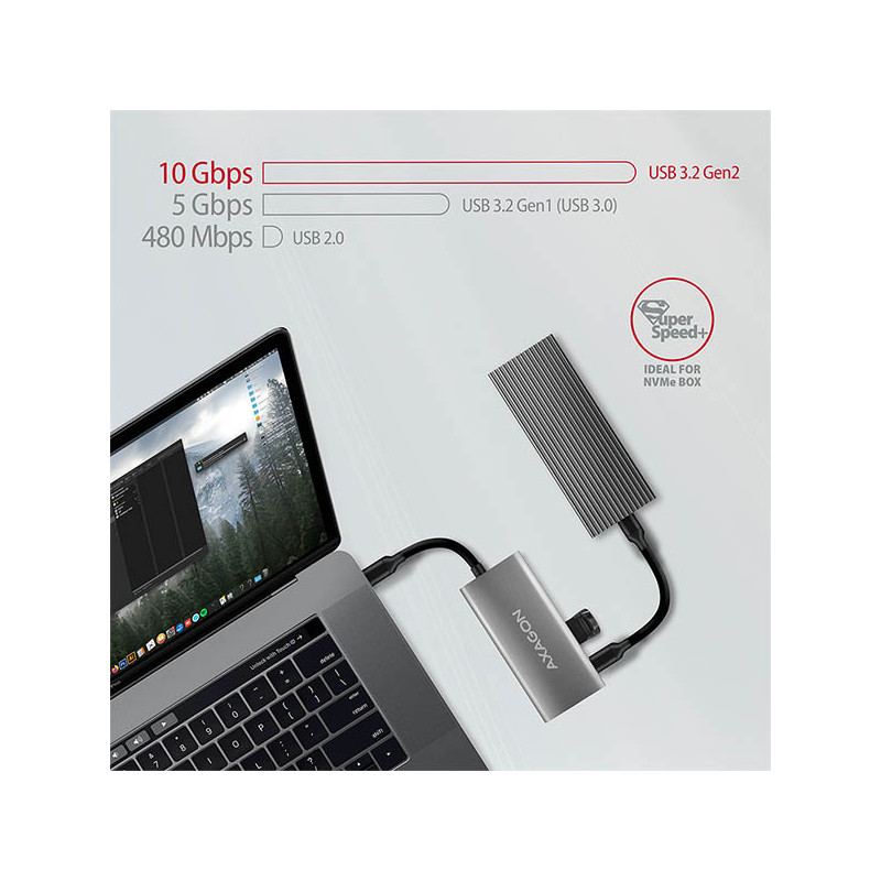 AXAGON HMC-4G2, USB-C 3.2 Gen 2 10 Gb/s hub, porty 2x USB-A + 2x USB-C, kábel USB-C 13cm