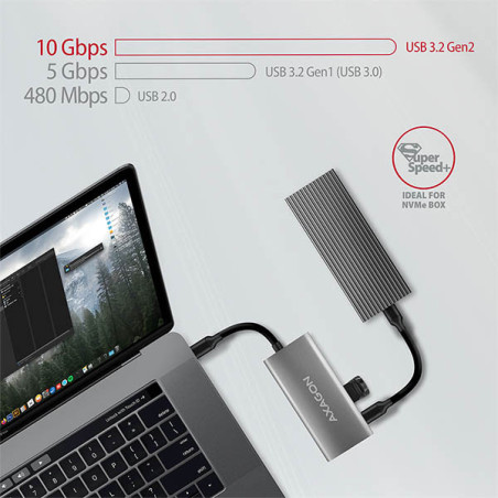 AXAGON HMC-4G2, USB-C 3.2 Gen 2 10 Gb/s hub, porty 2x USB-A + 2x USB-C, kábel USB-C 13cm