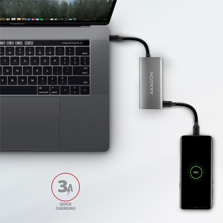 AXAGON HMC-4G2, USB-C 3.2 Gen 2 10 Gb/s hub, porty 2x USB-A + 2x USB-C, kábel USB-C 13cm