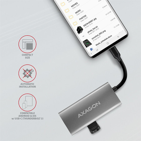 AXAGON HMC-4G2, USB-C 3.2 Gen 2 10 Gb/s hub, porty 2x USB-A + 2x USB-C, kábel USB-C 13cm