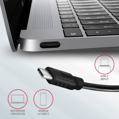 AXAGON HMC-4G2, USB-C 3.2 Gen 2 10 Gb/s hub, porty 2x USB-A + 2x USB-C, kábel USB-C 13cm