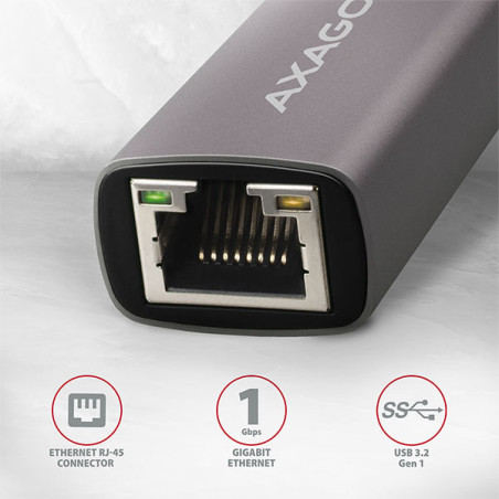 AXAGON ADE-TR, USB-A 3.2 Gen 1 - Gigabit Ethernet sieťová karta, auto inštal, titánovo šedá