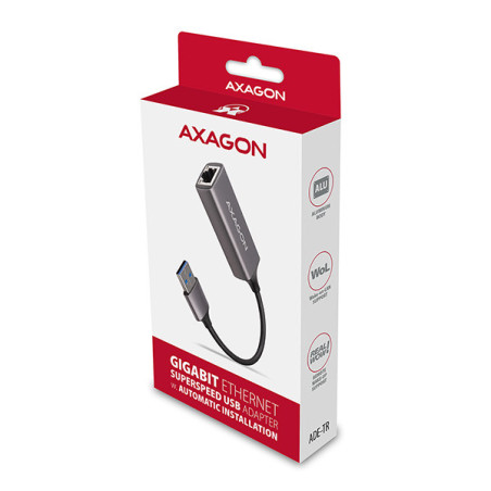 AXAGON ADE-TR, USB-A 3.2 Gen 1 - Gigabit Ethernet sieťová karta, auto inštal, titánovo šedá