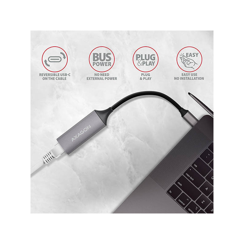 AXAGON ADE-TRC, USB-C 3.2 Gen 1 - Gigabit Ethernet sieťová karta, auto inštal, titánovo šedá