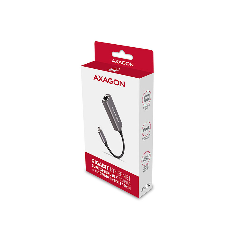 AXAGON ADE-TRC, USB-C 3.2 Gen 1 - Gigabit Ethernet sieťová karta, auto inštal, titánovo šedá