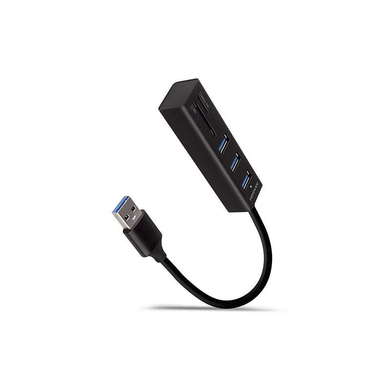 AXAGON HMA-CR3A, USB 3.2 Gen 1 hub, porty 3x USB-A + čítačka kariet SD/microSD, kovový, kábel USB-A 20