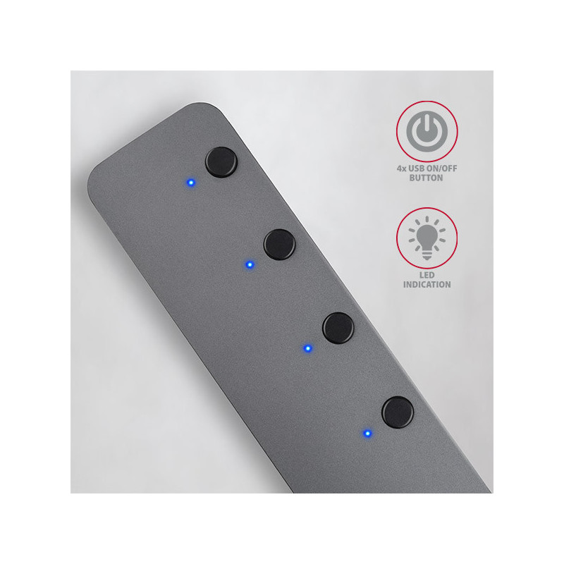 AXAGON HUE-MSA, 4x USB 3.2 Gen 1 SWITCH hub, kovový, micro USB napr. konektor, kábel USB-A 20cm