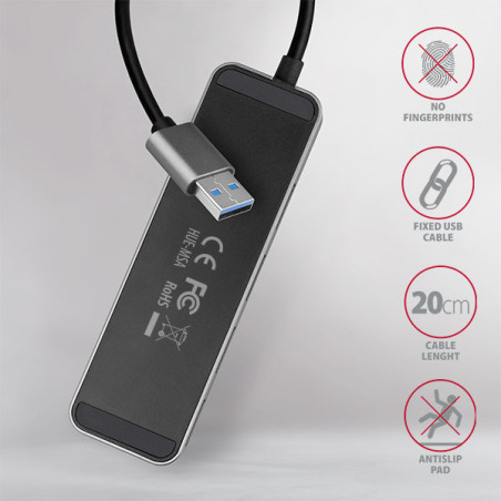 AXAGON HUE-MSA, 4x USB 3.2 Gen 1 SWITCH hub, kovový, micro USB napr. konektor, kábel USB-A 20cm