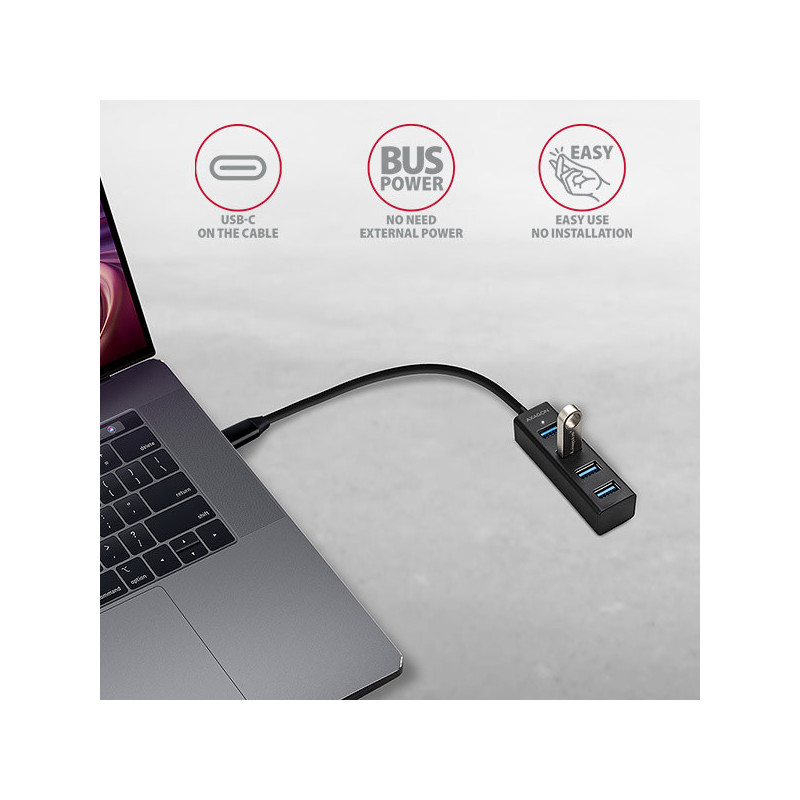 AXAGON HUE-M1C, 4x USB 3.2 Gen 1 MINI hub, kovový, kábel USB-C 20cm