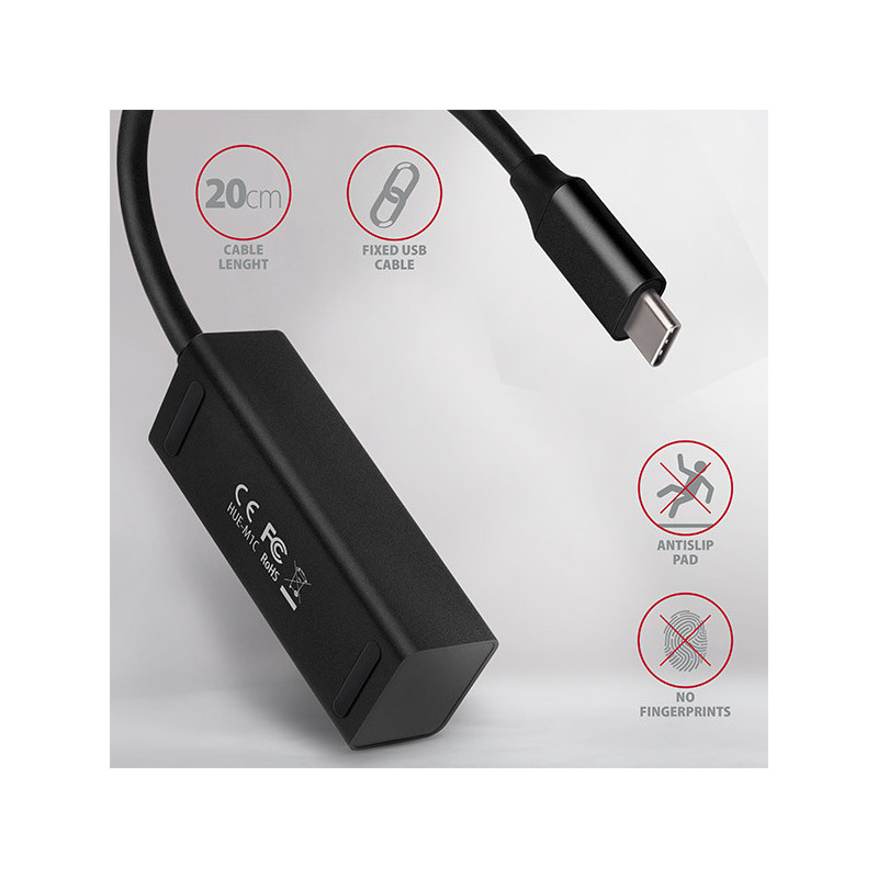AXAGON HUE-M1C, 4x USB 3.2 Gen 1 MINI hub, kovový, kábel USB-C 20cm