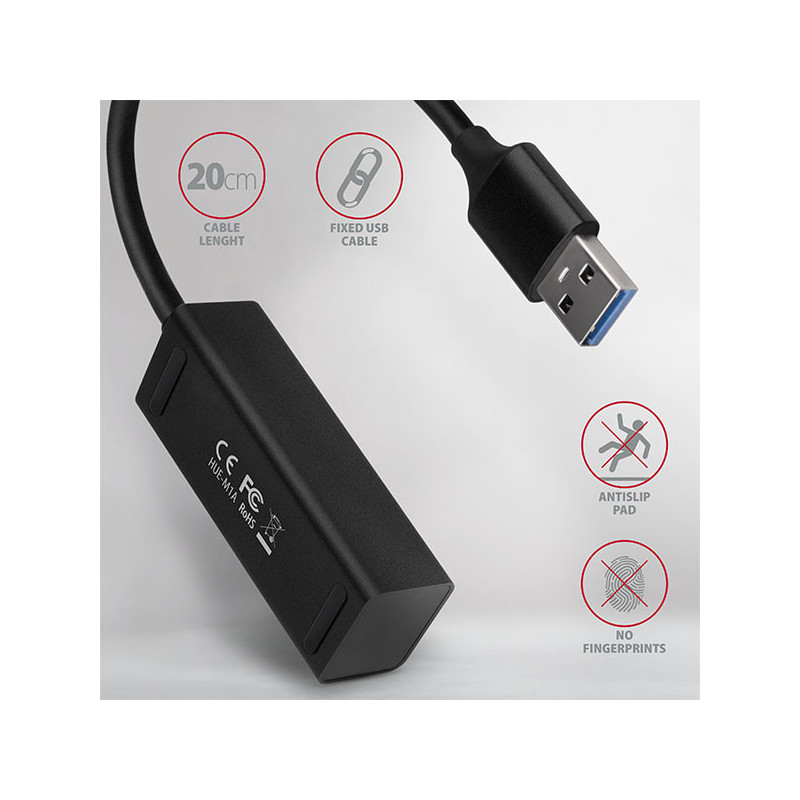 AXAGON HUE-M1A, 4x USB 3.2 Gen 1 MINI hub, kovový, kábel USB-A 20cm