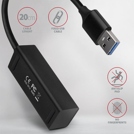 AXAGON HUE-M1A, 4x USB 3.2 Gen 1 MINI hub, kovový, kábel USB-A 20cm
