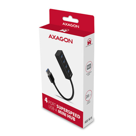 AXAGON HUE-M1A, 4x USB 3.2 Gen 1 MINI hub, kovový, kábel USB-A 20cm