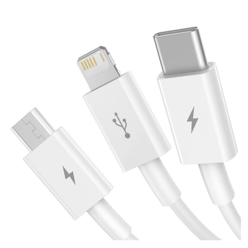 Baseus CAMLTYS-02 Superior Fast Charging Dátový Kábel 3v1 USB-C, Lightning, MicroUSB 1.5m White