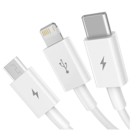 Baseus CAMLTYS-02 Superior Fast Charging Dátový Kábel 3v1 USB-C, Lightning, MicroUSB 1.5m White