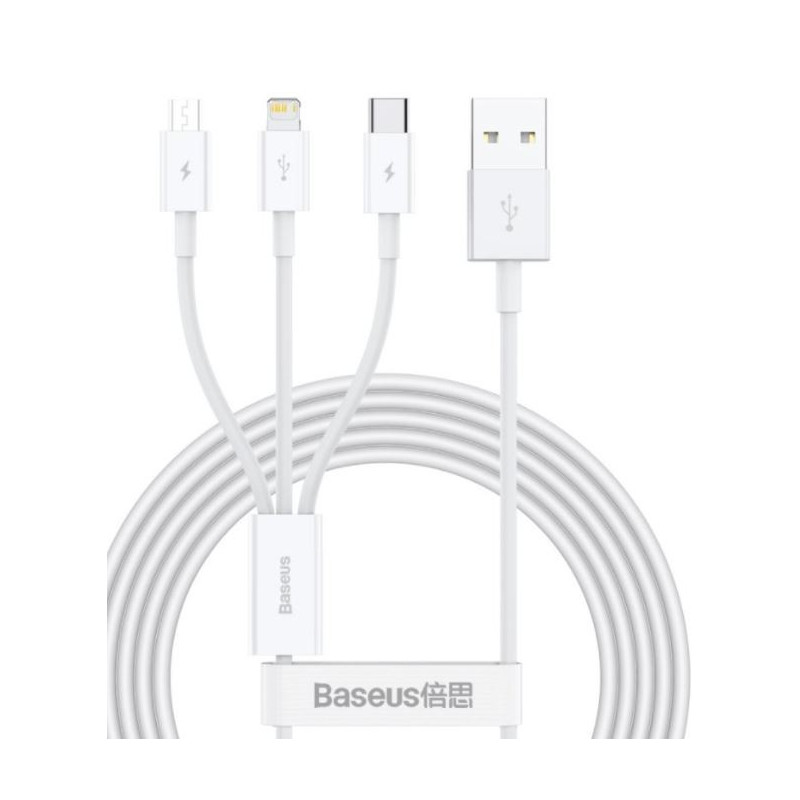 Baseus CAMLTYS-02 Superior Fast Charging Dátový Kábel 3v1 USB-C, Lightning, MicroUSB 1.5m White