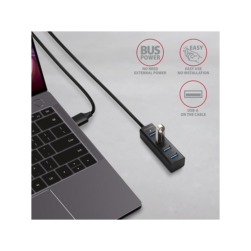 AXAGON HUE-M1AL, 4x USB 3.2 Gen 1 MINI hub, kovový, kábel USB-A 1.2m