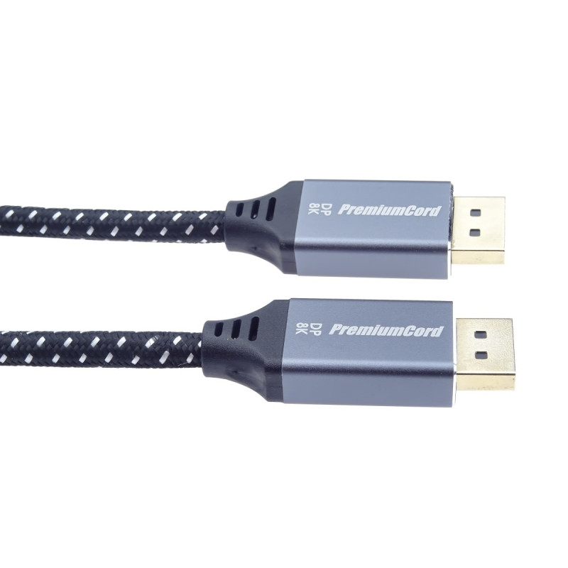 PremiumCord DisplayPort 1.4 prípojný kábel, kovové a pozlátené konektory, 1m