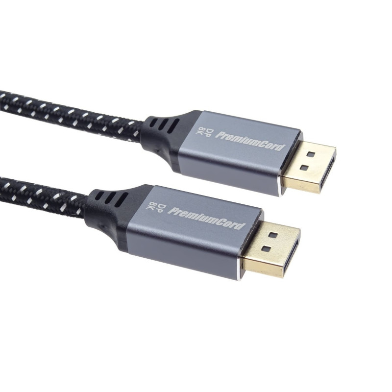 PremiumCord DisplayPort 1.4 prípojný kábel, kovové a pozlátené konektory, 1,5m