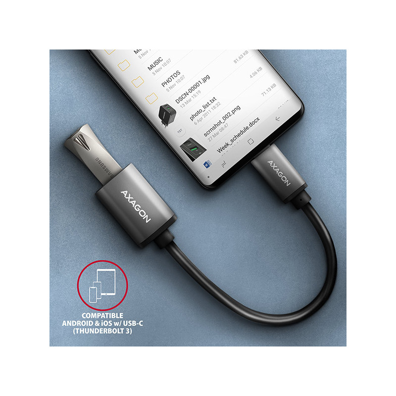 AXAGON RUCM-AFAC, káblová redukcia USB-C (M) → USB-A (F), 20cm, USB 3.2 Gen 1, 3A, ALU